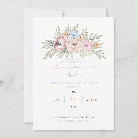 Hand Drawn Waterverf Floral Wedding Uitnodiging (Voorkant)