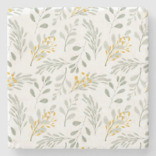 Hand Drawn Waterverf met Golden Leaves Stenen Onderzetter
