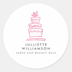 Hand Drawn Wedding Cake Waterverf Ronde Sticker