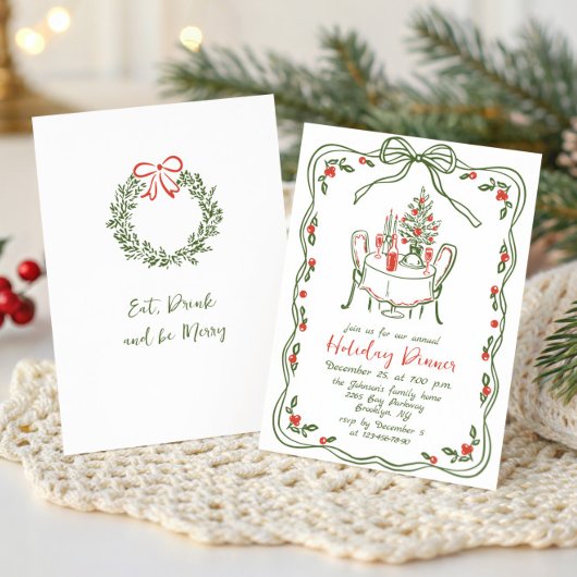 Hand Drawn Whimsical Christmas Holiday Dinner Kaart