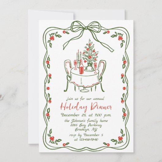 Hand Drawn Whimsical Christmas Holiday Dinner Kaart (Voorkant)