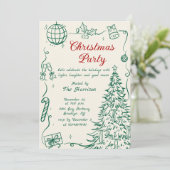 Hand Drawn Whimsical Christmas Holiday Party Kaart (Staand voorkant)