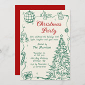 Hand Drawn Whimsical Christmas Holiday Party Kaart (Voorkant / Achterkant)