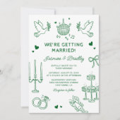 Hand-Drawn Whimsical Doodle Wedding Kaart (Voorkant)