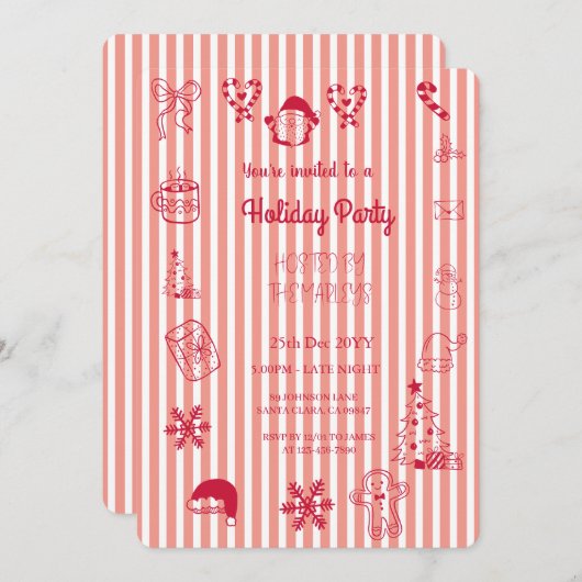 Hand drawn whimsical holiday party kaart (Voorkant / Achterkant)