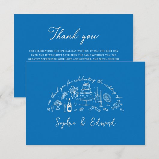 Hand-drawn whimsical line art wedding style bedankkaart (Voorkant / Achterkant)