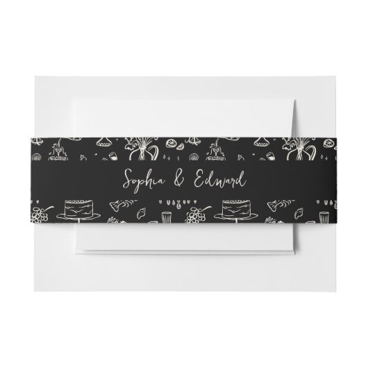 Hand-drawn whimsical line art wedding style uitnodigingen wikkel (Voorkant Voorbeeld)