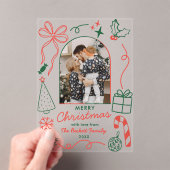 Hand Drawn Whimsical Photo Arch Christmas Card Acryl Uitnodigingen (Insitu (Draagbaar))