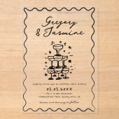 Hand Drawn Whimsical Quirky Handwritten Wedding Acryl Uitnodigingen (Voorkant)