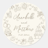 Hand Drawn Whimsical Wedding Ronde Sticker (Voorkant)