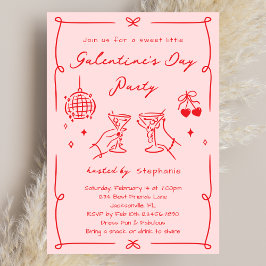 Hand Drawn Whimsy Pink & Red Galentine's Day Party Kaart