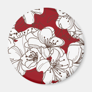 Hand Drawn White Apple Blossom Flowers op Red Magneet