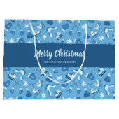 Hand Drawn Winter Pattern Blue Large Gift Bag Groot Cadeauzakje (Achterkant)