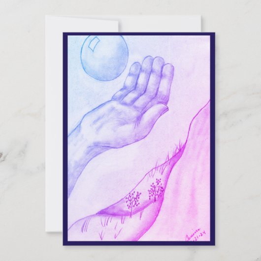 Hand en bol - Blauw Kaart (Voorkant)