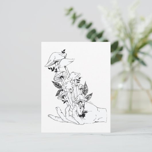 Hand en champignons briefkaart (Staand voorkant)