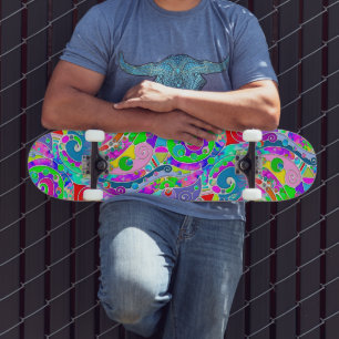 Hand- en digitaal gekleurd patroon art 22 skateboard