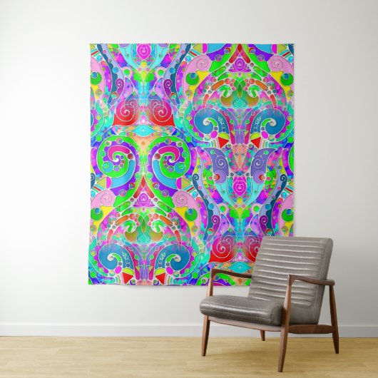 Hand- en digitaal gekleurd patroon art 22 wandkleed (In situ)