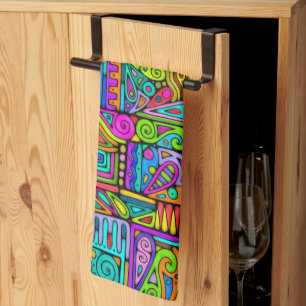 Hand- en digitaal gekleurd patroonpatroon art 5 theedoek