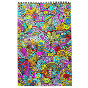 Hand- en digitaal gekleurd patroonpatroon art 6 kalender