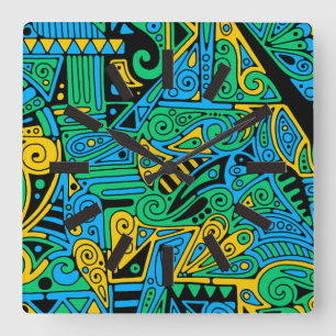 Hand- en digitaal gekleurde patroonkunst 21 vierkante klok