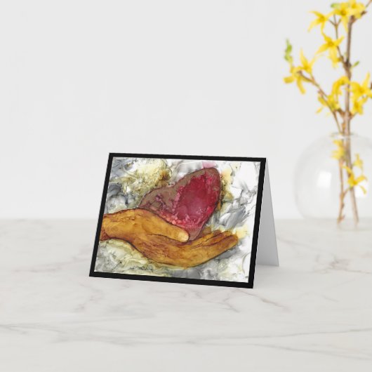 Hand en hart Kaart Condoleance (Gele Bloem)