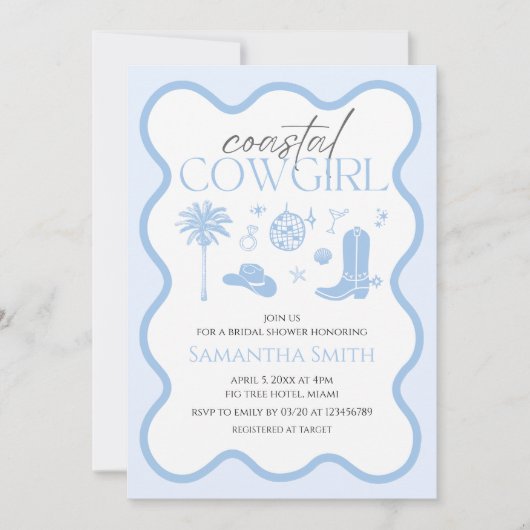 Hand geïllustreerd Coastal Cowgirl Vrijgezellenfee Kaart (Voorkant)