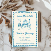 Hand Geïllustreerd  Frans Blauw Huwelijk Save The Date