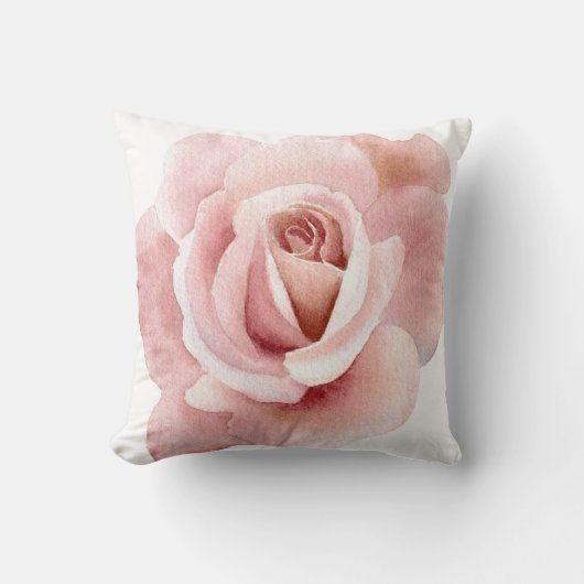 Hand geïllustreerde Blush Pink Rose Kussen (Voorkant)
