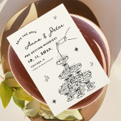 Hand-geïllustreerde Champagne Tower Retro Foto Save The Date