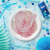 Hand geïllustreerde delicate roze roos papieren bordje (Feest)