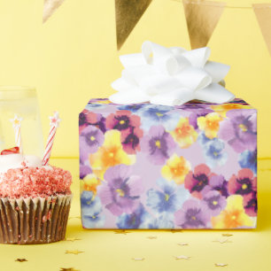Hand-geïllustreerde Pansy Wildflowers Lila Paarse Cadeaupapier