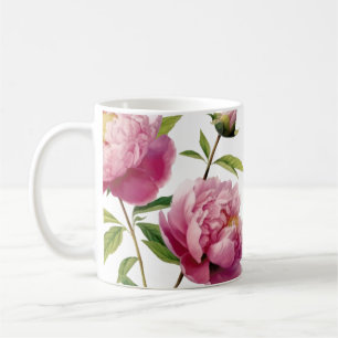 Hand geïllustreerde roze pioenrozen print koffiemok
