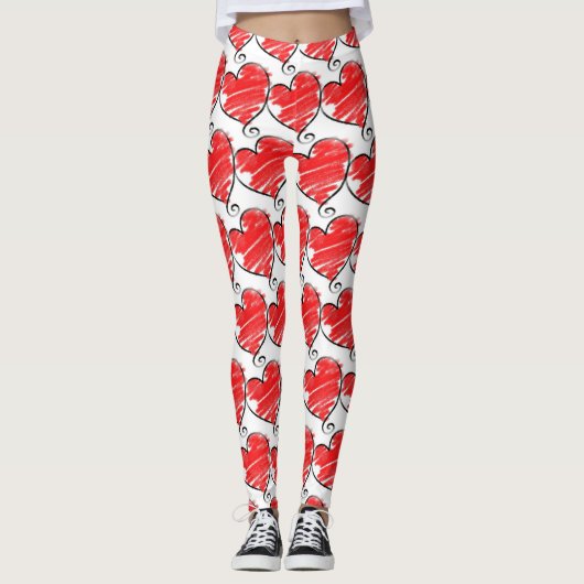 Hand gekleurde harten op wit leggings (Voorkant)