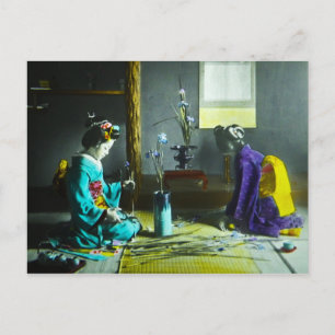 hand gekleurde Japanse geisha Magic Lantern Briefkaart