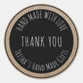 Hand gemaakt met liefde dank u kraft zwart ronde sticker