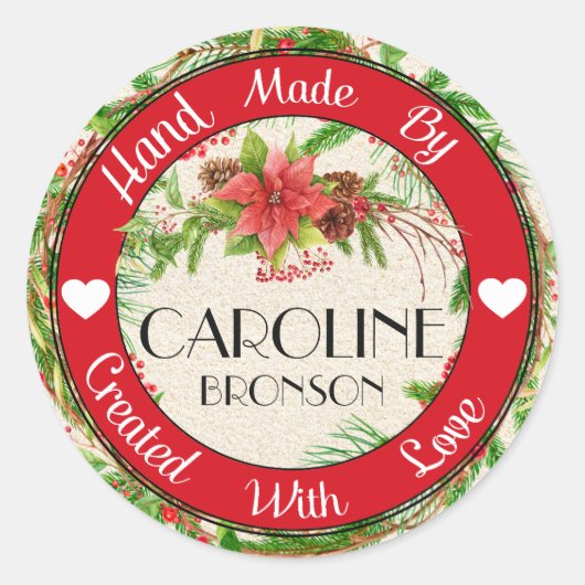 Hand gemaakt met liefde Kerst sticker (Voorkant)