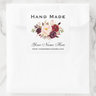 Hand gemaakt Waterverf bloemenbordeaux klein Vierkante Sticker