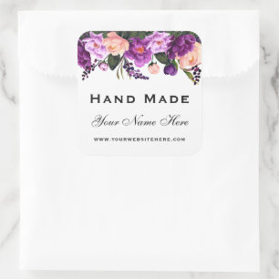 Hand gemaakt Waterverf Paarse bloemen klein Vierkante Sticker