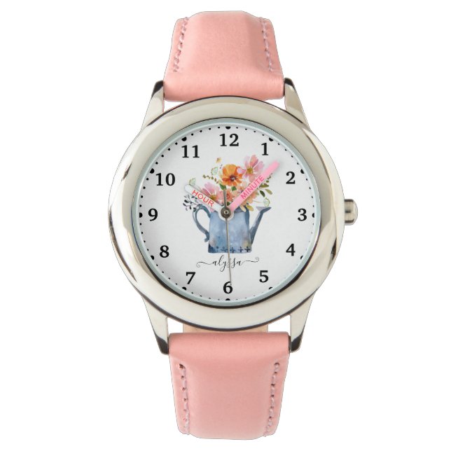 Hand-geschilde Waterverf Floral Horloge (Voorkant)