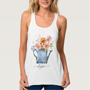 Hand-geschilde Waterverf Floral Tanktop