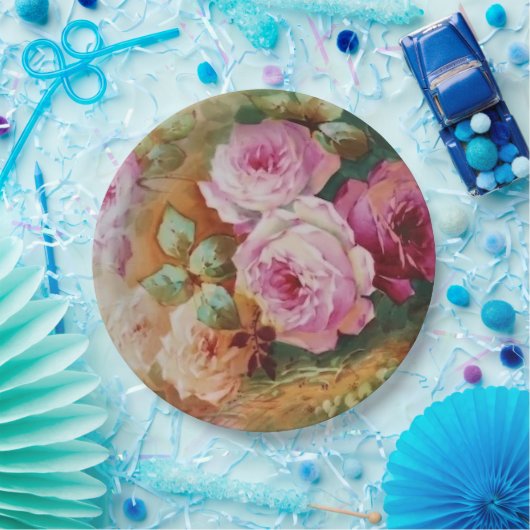 Hand geschilderd Antiek stijl Rozen Verjaardagsbru Papieren Bordje (Feest)