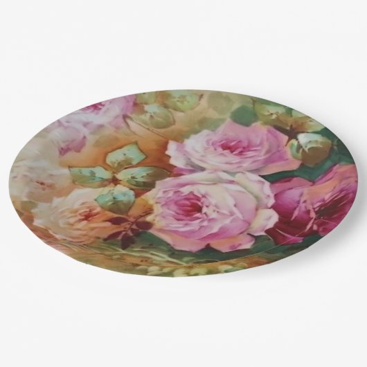 Hand geschilderd Antiek stijl Rozen Verjaardagsbru Papieren Bordje (Gekanteld)