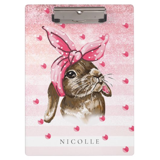 Hand geschilderd Bunny roze Monogram Klembord (Voorkant)