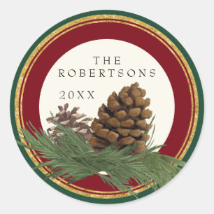 Hand geschilderd dennenappel naam gouden glitter a ronde sticker