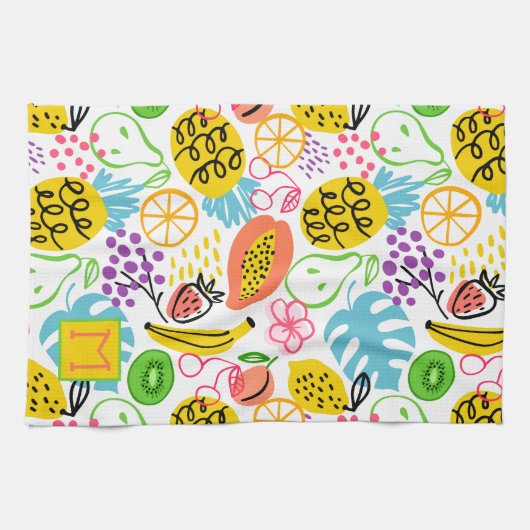 Hand geschilderd fruitpatroon theedoek (Horizontaal)