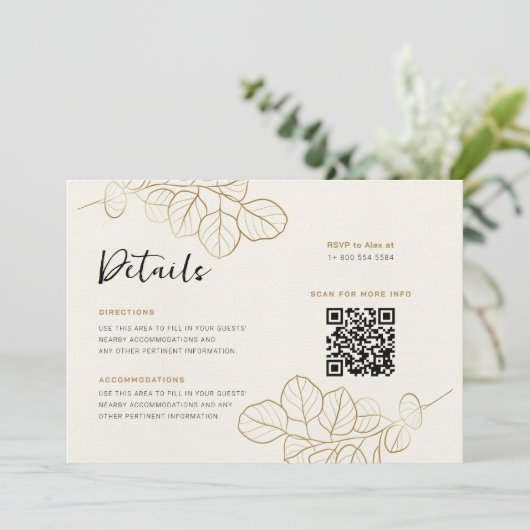 Hand geschilderd gouden bladeren Lijst bruiloft de Kaart (Staand voorkant)