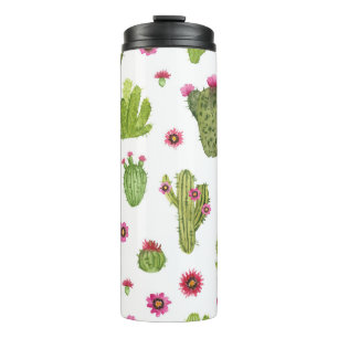 Hand geschilderd groen cactus patroon thermosbeker