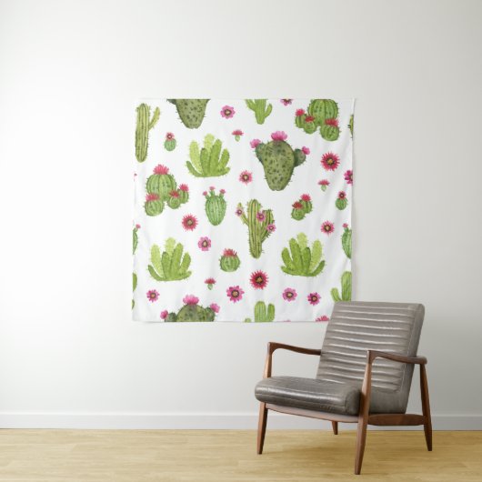 Hand geschilderd groen cactus patroon wandkleed (In situ)