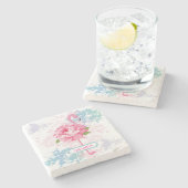 Hand geschilderd roze flamingo stenen onderzetter (Zijkant)