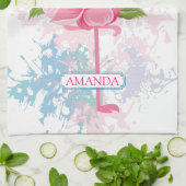 Hand geschilderd roze flamingo theedoek (Gevouwen)